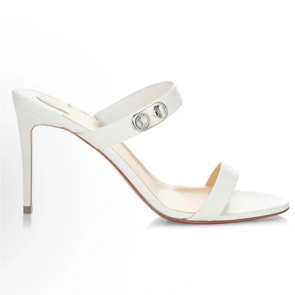CHRISTIAN LOUBOUTIN Lock Me 85 Embellished Leather Heels In white